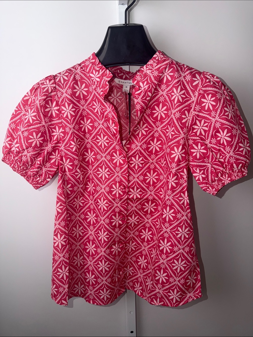 41 Hawthorn Georgie Smocked blouse Pink Floral Geo Puff-Sleeve Blouse